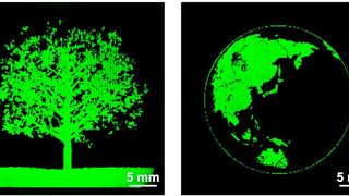 Forscher der Zhejiang-Universität in Hangzhou, China, in Zusammenarbeit mit der Universität Cambridge LEDs mit Pixeln entwickelt, die nur 90 nm breit sind. Die Bilder zeigen Darstellungen auf einem PeLED-Display. (Bild: Zhejiang University)