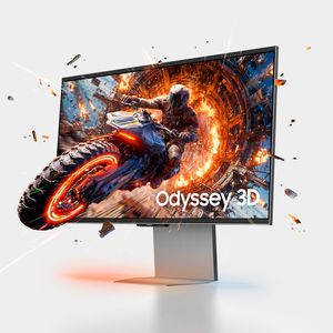 Der 32 Zoll große Odyssey 3D mit der Modellnummer G90XH liefert eine autostereoskopischen 3D-Darstellung ohne Brille mit 3K-Auflösung. Im 2D-Modus beträgt die Auflösung des IPS-Panels sogar 6K mit bis zu 165 Hz Bildwiederholrate.(Bild:  Samsung)