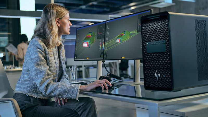 Die auf der Imagine 2026 vorgestellte Desktop-Workstation HP Z8 Fury G6i arbeitet mit Intels neuen Xeon-600-Prozessoren mit bis zu 86 Cores. Der Rechner kann mit unterschiedlichen Nvidia-Grafikkarten geordert werden. (Bild:  HP)