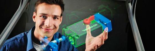 Der zweifache „Jugend forscht“-Bundessieger Tobias Gerbracht präsentiert mit EXCIT3D seine Erfindung: einen 3D-gedruckten AR-Projktor. (Bild:   Tobias Gebracht)
