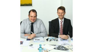 Abb. 1: Dr. Kay Koerner, (im Bild links) Project Leader Marketing for Industrial Markets, Healthcare, Medical Devices, Eppendorf AG und Dr. Florian Bundis, (im Bild rechts) Global Product Manager Liquid Handling, Eppendorf AG (Eppendorf AG)