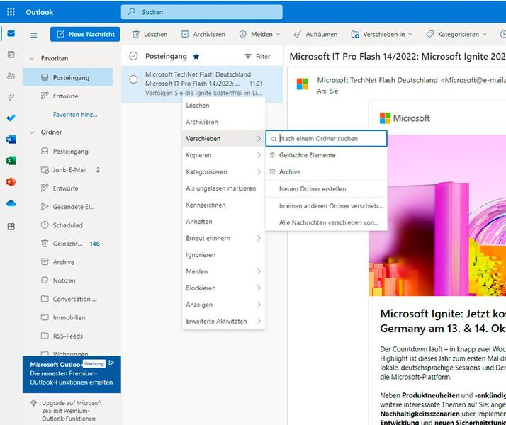 Das Kontextmenü steht an verschiedenen Stellen in Outlook zur Verfügung. (Bild: Joos)