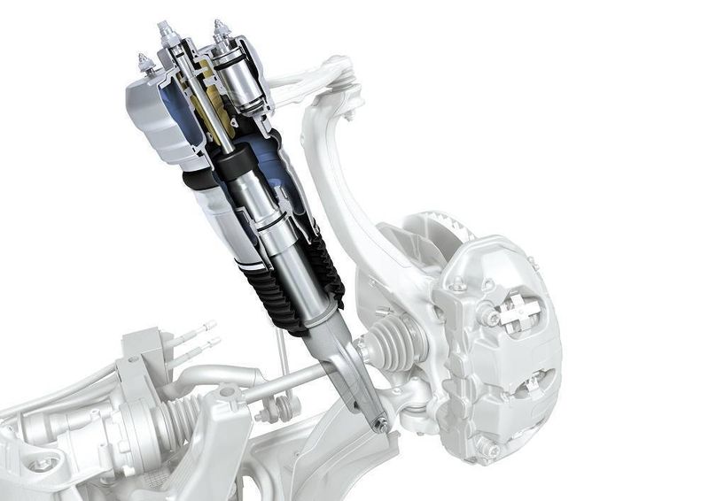 Die Luftfedern das Panamera enthalten ein zusätzliches Luftvolumen, das die Federrate je nach Fahrsituation variiert. (Archiv: Vogel Business Media)