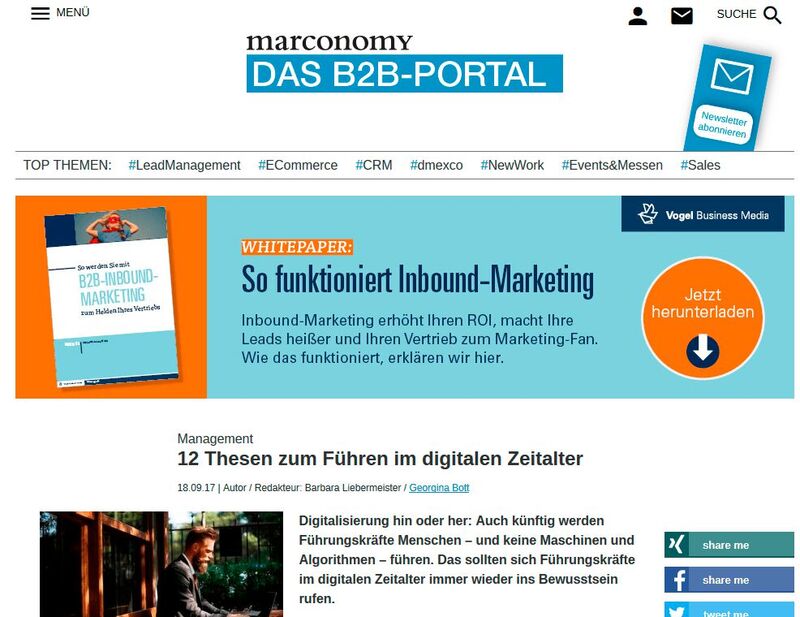 Beispiel für die Einbindung eines Billboards auf marconomy.de