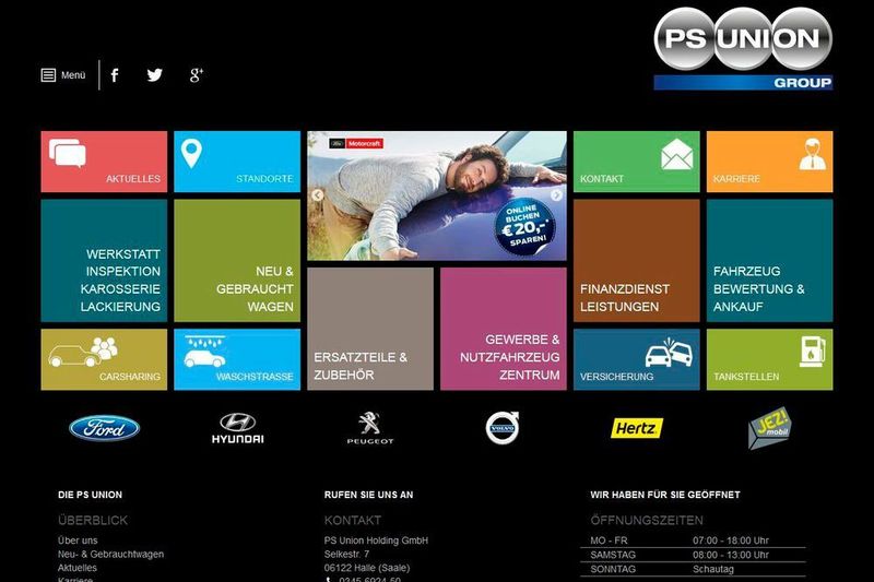 Die Webseite im Kachellook von Microsoft ist sehr übersichtlich strukturiert. (PS Union)