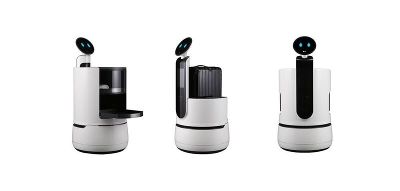 LG entwickelt neue Geschäftsfelder mit erweitertem Roboterportfolio. Auf der CES stellte das Unerenhmen drei neue Konzeptroboter für den Einsatz in Hotels, Flughäfen, Supermärkten und ähnliches vor. (LG)