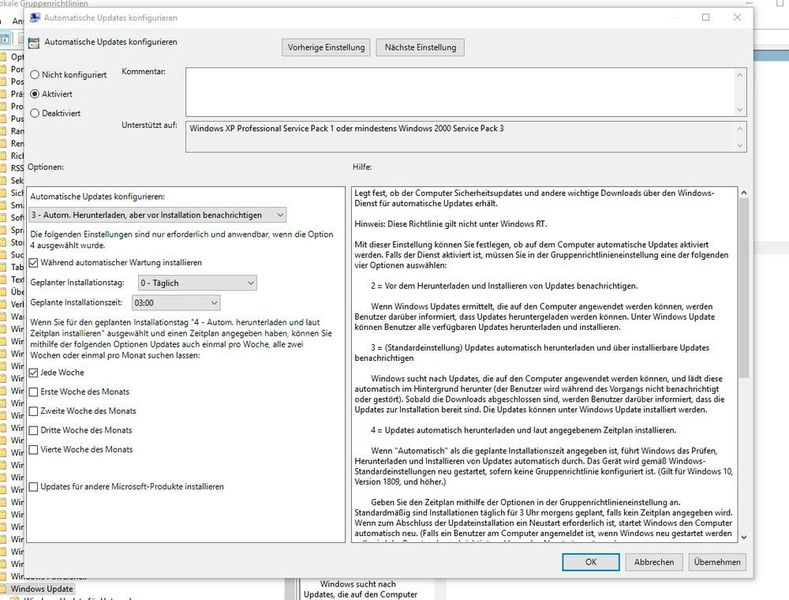 Die Anbindung an WSUS wird weiterhin über die Option „Computereinstellungen\Administrative Vorlagen\Windows-Komponenten\Windows Update“ und der Auswahl von „Internen Pfad für den Microsoft Updatedienst angeben“ sowie „Automatische Updates konfigurieren“ gesteuert. (Joos)