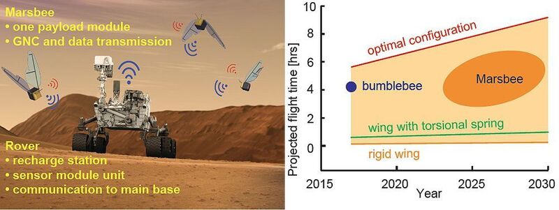 Grafik zu dem Projekt Marsbee der Nasa: Ein Schwarm von Roboter-Bienen soll die Marsoberfläche erkunden.
 (Nasa/C. Kang)