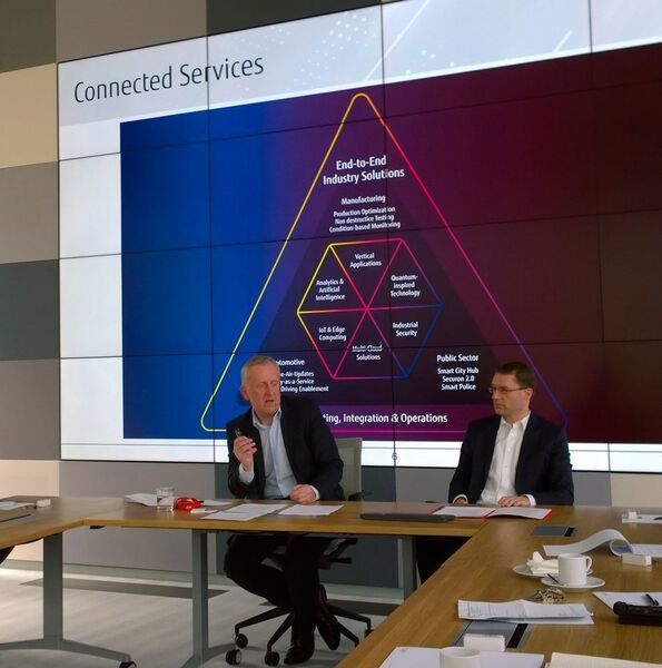 Fujitsus CE-Chef Rupert Lehner stellt auf dem Fujitsu-Pressetag am 6. Mai in München das Konzept der Connected Services vor. (Vogel IT-Medien)