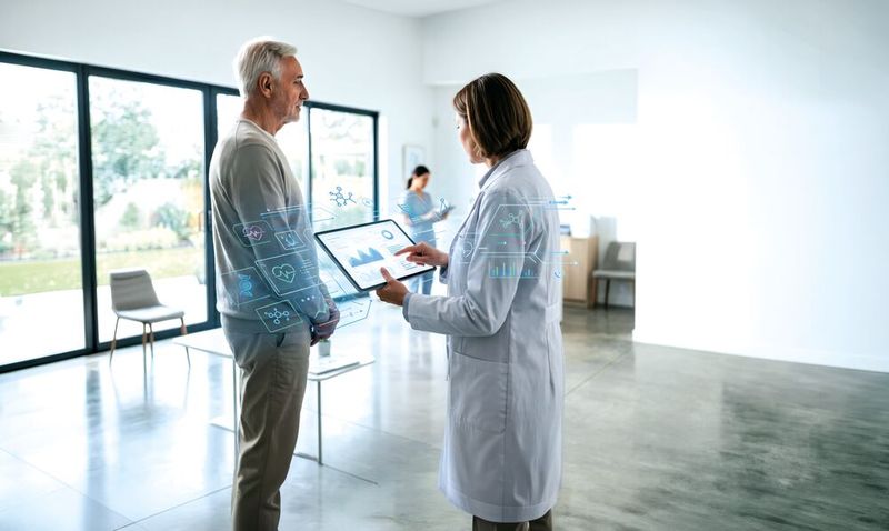 KI kann in ganz unterschiedlichen Bereichen des Gesundheitswesens eingesetzt werden: von der Bedarfsplanung, über Patienten-Prozesse bis hin zur Forschung.(Bild: ©  Olivia - stock.adobe.com / KI-generiert)
