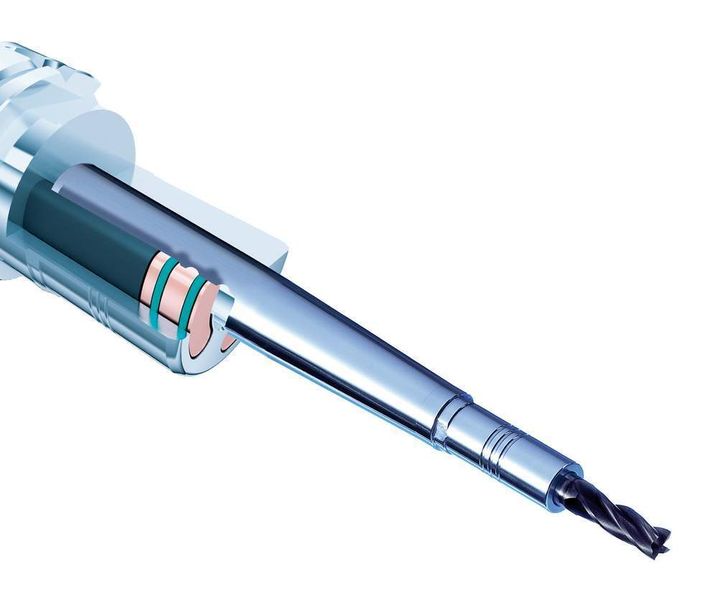 Bild 2: Die hochpräzise Verlängerung lässt sich mit vielen anderen Werkzeughaltern kombinieren und sorgt so für eine extrem schlanke Störkontur. Bild: Schunk (Archiv: Vogel Business Media)