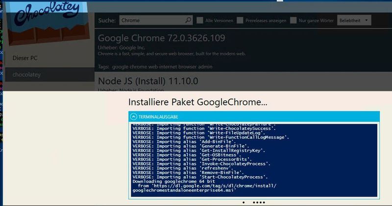 In der Terminalausgabe der GUI sind die Informationen zu sehen, die auch in der Befehlszeile oder der PowerShell zu sehen sind. (Chocolatey / Joos)