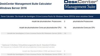 Die Deskcenter Solutions AG  stellt Anwendern in der „Deskcenter Management Suite“ einen Lizenzkalkulator für Microsoft Windows Server 2016 zur Verfügung. (Deskcenter)