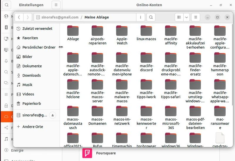 Die Dateien aus Google Drive sind über den Datei-Explorer in Ubuntu verfügbar. (Bild: Joos – Google)