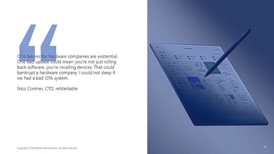 Existenzrisiko OTA-Update: Ein fehlerhaftes Over-the-Air-Update kann für Hardware-Hersteller ruinös sein – ein Problem, dem Nordic mit seiner neuen cloudbasierten FOTA-Lösung begegnet.(Bild:  Nordic Semiconductor)