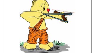 Die Mechanik der Schleuder erläutert von Pauli dem Bär. (Bild: Mattheck)