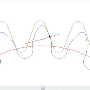 Abbildung 2b: Eingriff und Eingriffslinie aus der Kontaktanalyse; Theoretisches Profil. Hier:       Standard-MW (+0 µm).