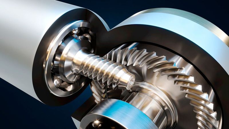 Der hochübersetzende Radsatz besteht aus Schnecke und spiralverzahntem Rad. Im Vergleich zu klassischen Getriebevarianten werden Bauraum und Gewicht eingespart.(Bild:  Franz Morat)