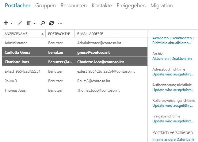 Abbildung 4: Postfächer auf neue Server verschieben, um zu Exchange Server 2013 zu migrieren. (Bild: Joos)