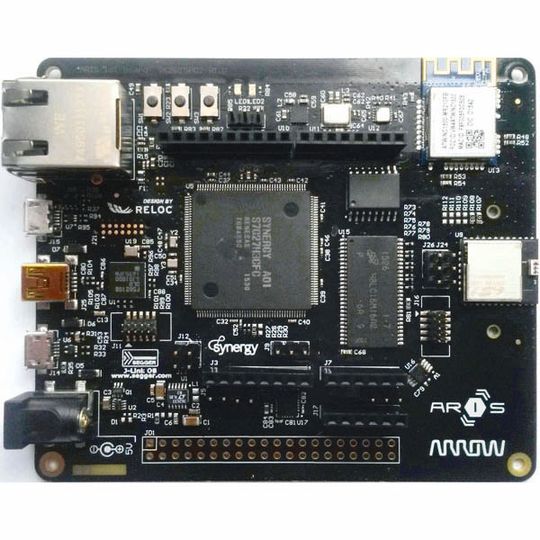 ARIS Board von Arrow: Die Mikrocontroller-Einheit besteht aus einem ARM-Cortex-M4-Embedded-Prozessor mit 240 MHz Takt, 4 MB Flash-Speicher und 640 KB SRAM. ARIS Board von Arrow: Die Mikrocontroller-Einheit besteht aus einem ARM-Cortex-M4-Embedded-Prozessor mit 240 MHz Takt, 4 MB Flash-Speicher und 640 KB SRAM.