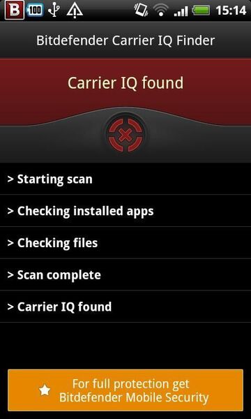 Nach dem Scan sagt einem die App, ob das Carrier IQ Package gefunden wurden. Entfernen kann es allerdings nur ein Anwender mit Root-Rechten oder der Mobilfunkanbieter. (Archiv: Vogel Business Media)