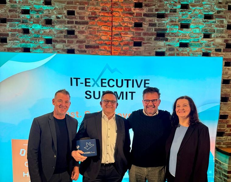 (v.l.) Michael Görner (TD Synnex), Gerry Steinberger (HPE), Christian Werner (Digit solutions) und Lilli Kos (IT-BUSINESS) (Bild: Vogel IT-Medien)