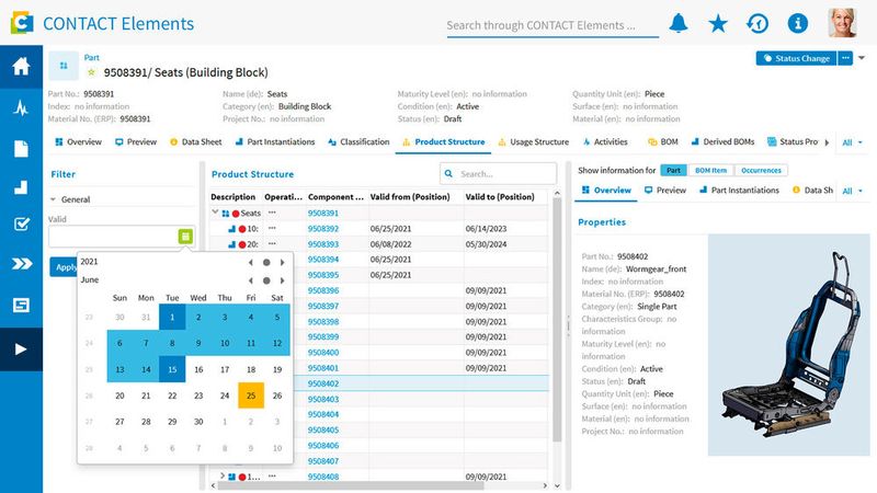 Die Definition der zeitlichen Gültigkeit von Artikeln und Dokumenten soll für effizientere Prozesse zwischen Konstruktion und Fertigung sorgen.  (Bild: Contact Software)