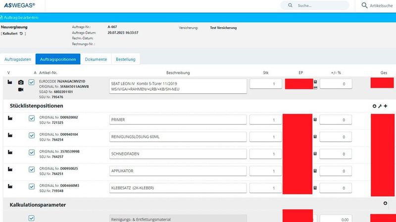 ASWEGAS® Schadenskalkulation (Bild: Sekurit Service Deutschland)