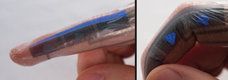 Über ultradünne, elektronische Tattoos an markanten Körperstellen können Nutzer mobile Endgeräte steuern.  (Universität des Saarlandes)