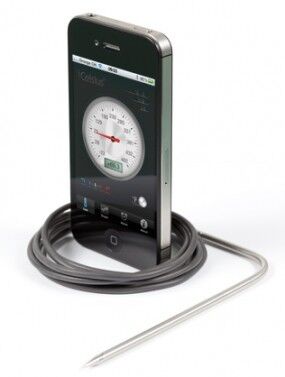 Gut genährt im Sommer: Bei www.icelsius.com gibt es Zubehör, die das iPhone zum Grillthermometer machen. Je nach Variante kostet das iCelsius BBQ zwischen 45 und 90 Euro. (iCelsius)