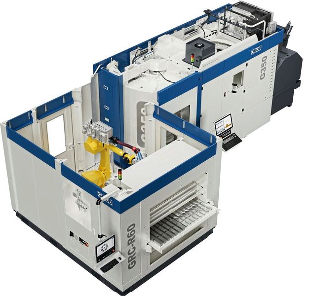 Visitors to the Grob exhibition stand can look forward to the G350 5-axis universal machining center in combination with the Grob Robot Cell GRC-R60. (Image:Grob Works)
