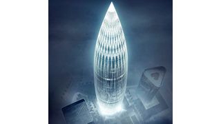 Der Wolkenkratzer, der von den Architekten der Firma KPF entworfen wurde, hat 56 äußere Edelstahl-Stützen, die als Träger für die Glasfassade dienen. (Outokumpu)