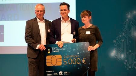 Startup Rysta, das nach Pitch und Smartphone-Abstimmung des Publikums
den DID Award 2016, sponsored by Huawei, gewann. (Telefónica)