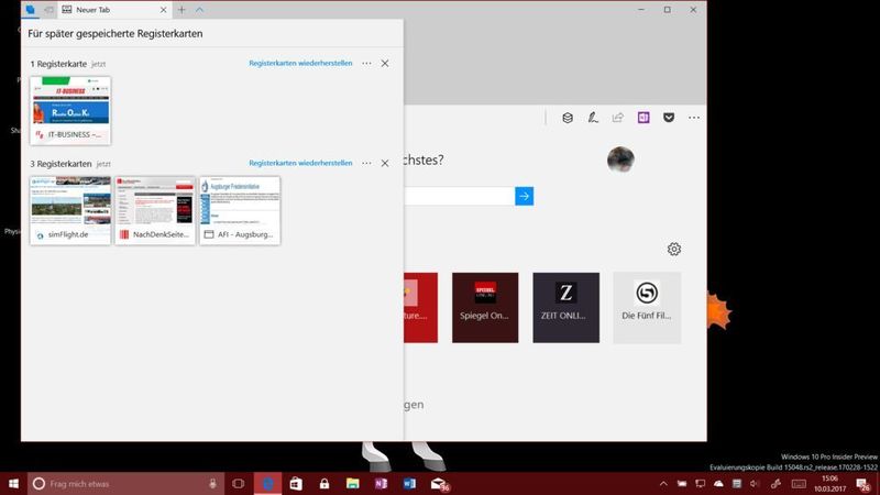 Der Edge-Browser kann die Adressen geöffneter Tabs für eine spätere Verwendung en bloc speichern. (Vogel IT-Medien)
