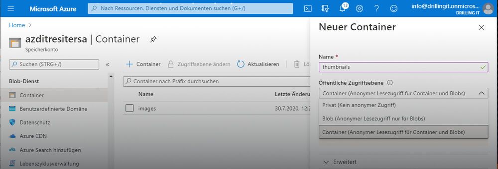 Speicherkonto für Azure WebApps und Functions