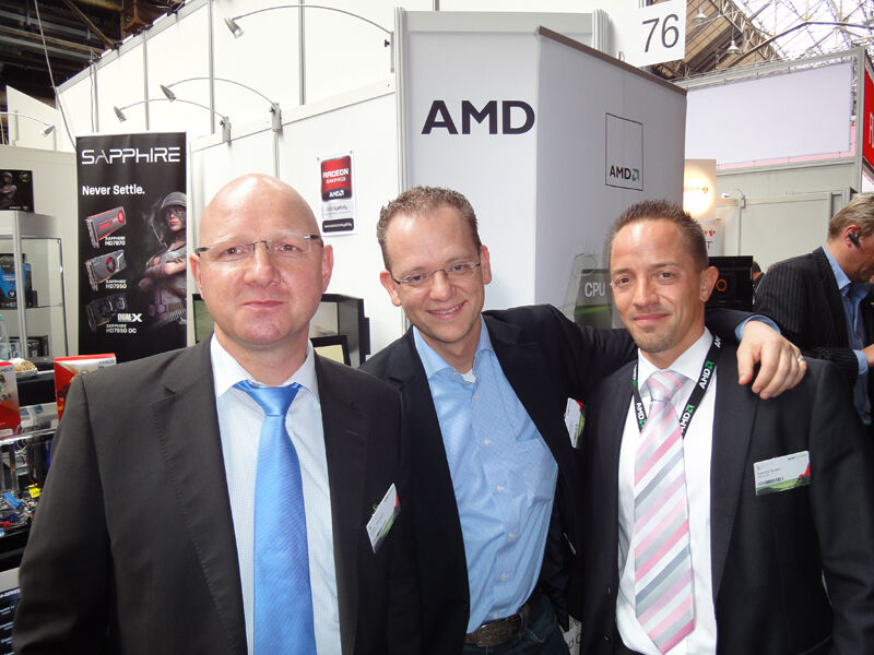 An dem Trio kam keiner vorbei: (v.l.) Frank Thomsen, AMD, Stefan Wehrhahn, Toshiba, und Sascha Bosen, AMD (Archiv: Vogel Business Media)
