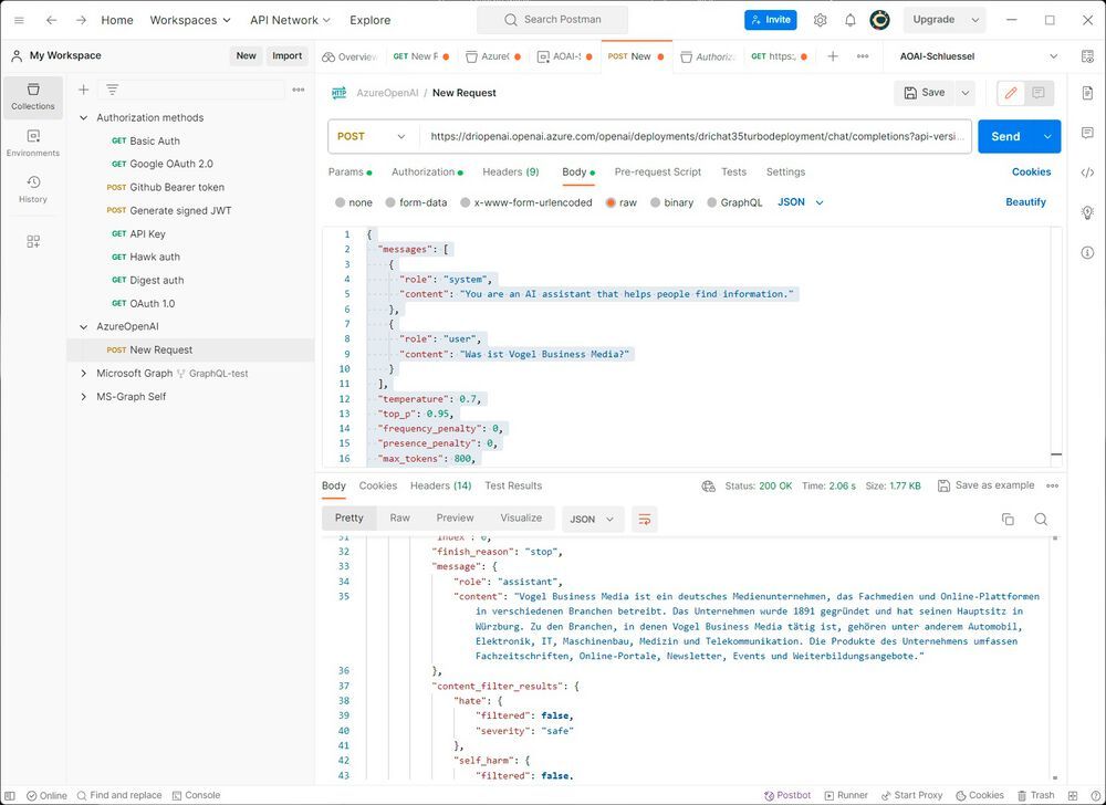Azure OpenAI: Antworten via REST-API generieren