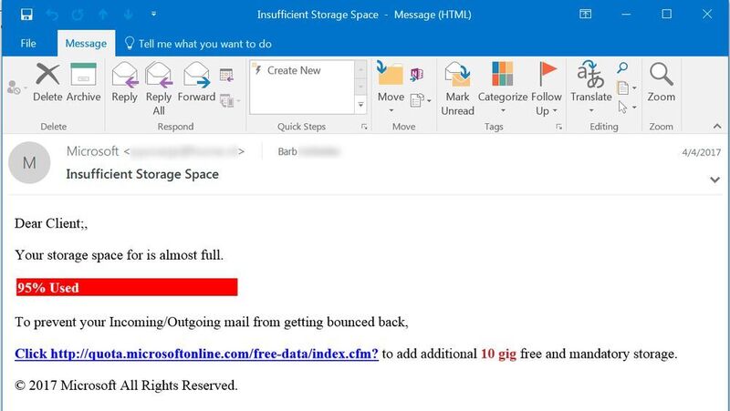 Phishing Red Flags: 7. Der E-Mail-Speicher Limitierungs-Phishing-Angriff (KnowBe4)