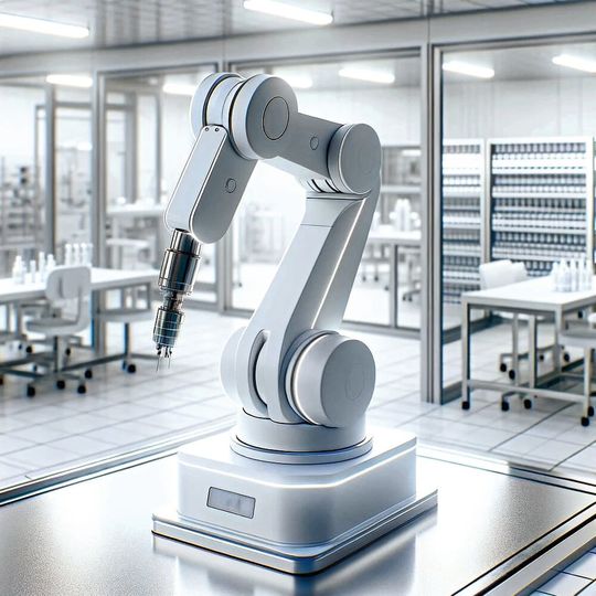 Das Thema Robotik in der pharmazeutischen Produktion adressiert Glatt mit der Pharma OSD Zukunftsfabrik.(Bild:  Dall-E3 / Open AI)