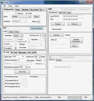 KoalaConfig GUI: Die Software dient zum Konfigurieren, Bedienen und Testen des SM2400-Chips. (Bild: Codico)