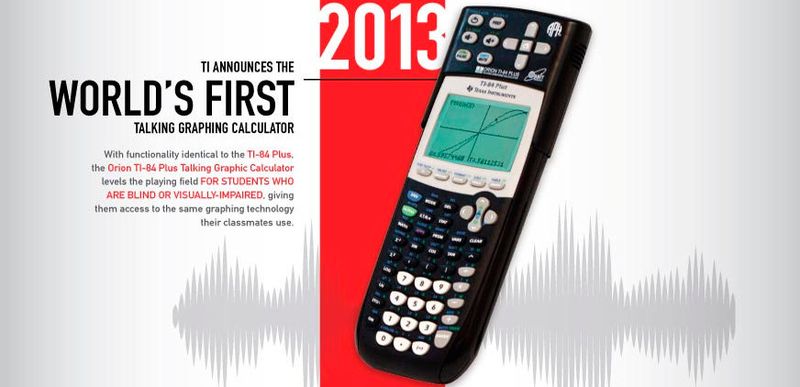 Taschenrechner-Timeline: Ebenfalls 2013 stattet Texas Instruments die barrierefreien Taschenrechner der Orion TI-84 Plus Serie mit Sprachausgabe aus. (Bild: Texas Instruments)