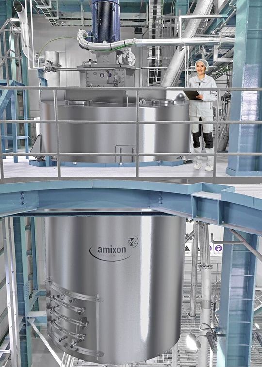 Der Gyraton von amixon vereint große Chargenvoluven bis 100 Kubikmeter mit präziser und schonender Homogenisierung bei minimalem Energieverbrauch.(Bild:  amixon)