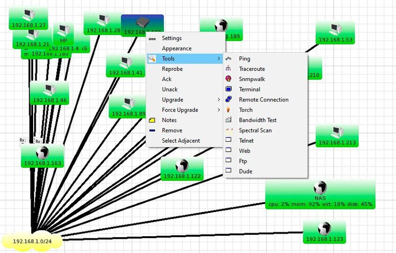 Über das Kontextmenü stehen weitere Tools für die Verwaltung der gefundenen Geräte zur Verfügung. (Bild: Joos / MikroTik)