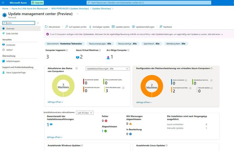 Mit dem Azure Update Management Center behalten Admins auch Updates auf dem lokalen Server über Azure Update Management im Griff. (Bild: Joos - Microsoft)