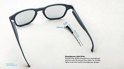 Aus einer handelsüblichen Brille wird ein Smart Glasses. Das Light-Drive-System von Bosch Sensortec wiegt weniger als zehn Gramm. (2016 by marog-pixcells)