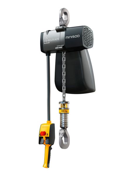 Der JDN-Druckluft-Hebezug mini „Food Grade“ für die Nahrungsmittel-, chemische und pharmazeutische Industrie. Mit integriertem NFC Tag und Service App. (J.D. Neuhaus)