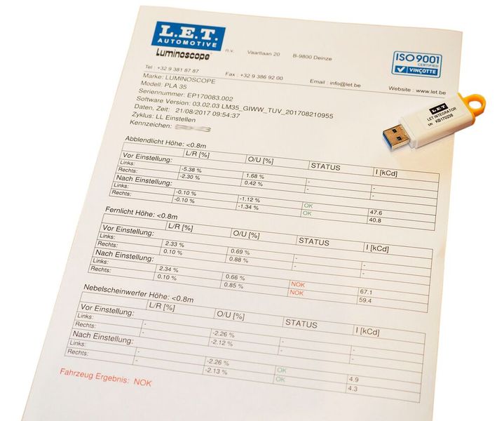 Vor allem praktisch gegenüber Versicherungen: Ein Ausdruck als Nachweis des Vorher-Nachher-Zustands und damit der durchgeführten Prüf- und Einstellarbeiten. (Bild: rmi-tec)