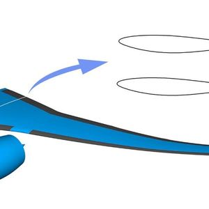 Neuartiges Flügelprofil: Ein hochgestreckter, biegeweicher, intelligenter und ultraeffizienter Flügel hätte viele Eigenschaften, um sich dem Flugzustand und den äußeren Einflüssen anzupassen. So könnte der Widerstand im Reiseflug reduziert, die Lasten im Manöverflug minimiert und die Böenlasten deutlich abgemindert werden, indem wie hier an einem Flügelprofil veranschaulicht, die Steuerflächen eingesetzt werden. (Bild:  DLR (CC BY-NC-ND 3.0))