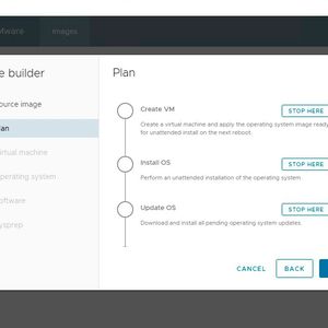 Über den „Plan“ erfolgt die Konfiguration des neuen Images und das Definieren von Haltepunkten. Damit kann definiert werden, an welchen Stellen die Erstellung des Images pausiert werden soll.(Bild:  Joos / VMware)