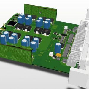 Bild 3: Acht Halbbrücken müssen mit 3 x 15-A-Leitungen zu den Steckern angeschlossen sein. Die Wärme wird über zwei Biegekanten und Leiterplattenlaschen an das Gehäuse ableitet.(Bild:  technosert)